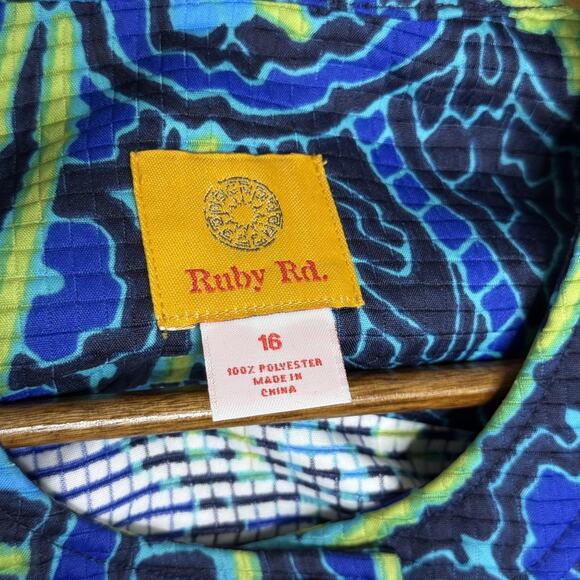 Ruby Rd Jacket Bright Art 16 Blue Green Yellow Paisley Button Up Lightweight Top - Picture 3 of 5